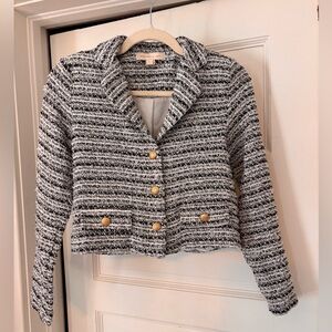Monteau Los Angeles Tweed Blazer Jacket Black White Gold Buttons Size S